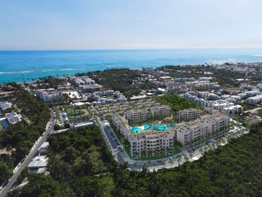 Aerial view of a resort on the coast of the Dominican Republic